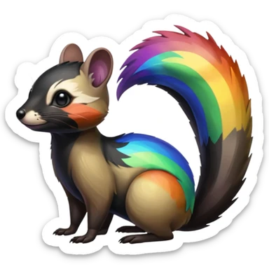 Colorful onyx-obsidian-pitch-black and rainbow-iridescent Cacomistle-Bunnelby-Numbat-Ferret-hybrid-fusion-animal-creature, full body  sticker