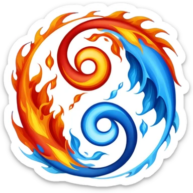 The fire and water emojis are in the form of the yin-yan symbol in front of a completely black background. sticker