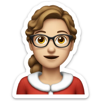Female Santa with brown hair and blue eyes and glasses sticker