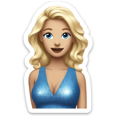 Pretty blonde singer in sparkly blue and pink dress  sticker