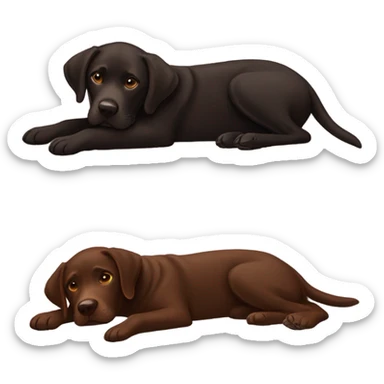 Black and chocolate brown Labrador lying on each other sticker