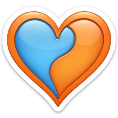 Half blue half orange heart split vertically sticker