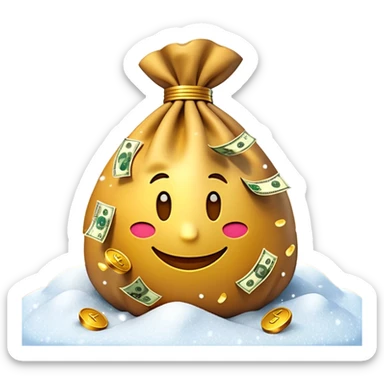 3D emoji style, money bag with dollar bills, New Year theme, snow particles, festive lighting, rich vibe, high detail, transparent background

 sticker