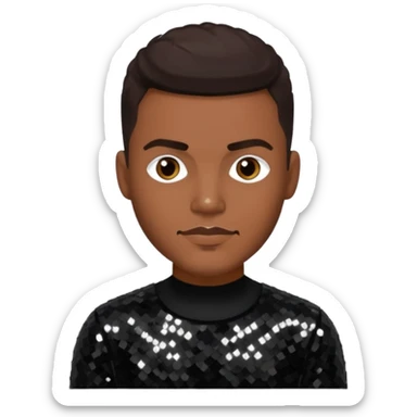 Christopher Williams, R&B Singer with dark brown hair, black sequin outfit sticker