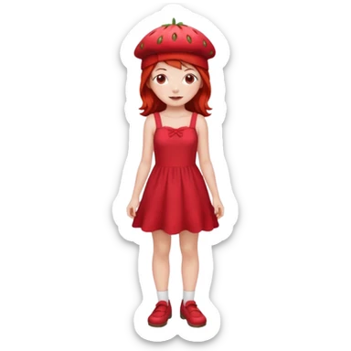 Strawberry shortcake human girl full body and legs with a strawberry hat on her red hair and dress without a cake sticker
