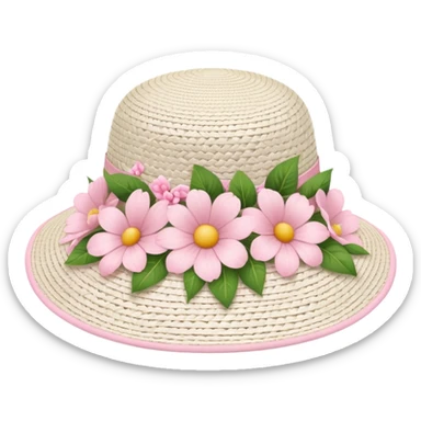 White Wicker sun hat with light pink flowers sticker