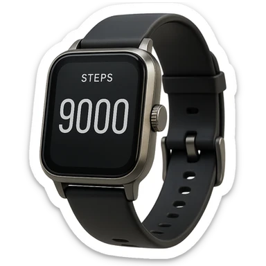 orologio contapassi che segna 9.000 passi sul display, fluttua in aria, iperrealistica 4k, isolato su sfondo bianco sticker