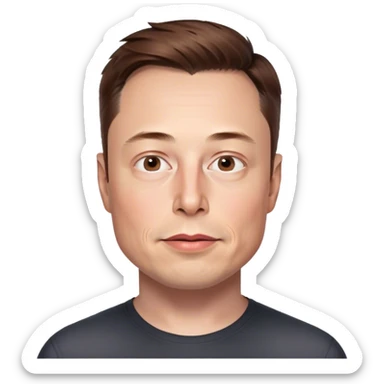 A highly detailed, hyper photorealistic illustration of just Elon Musk's head, no neck. The rendering should closely match his real facial features, skin and hair, with hyper realistic shading and lighting. Transparent background sticker