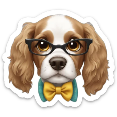 Spaniel dog wearing a bow tie and glasses sticker
