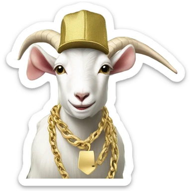 A Goat with gold chains and money and a cap  sticker