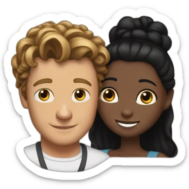 Simon Baker hug a black girl brown eyes and sblack hair in a bun sticker