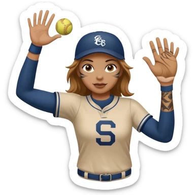 3rd base softball player throwing with tattoo full arm sleev sticker