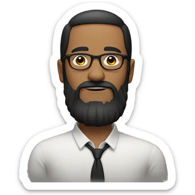 medium to long beard, black hair, very short hair, circle round glasses sticker