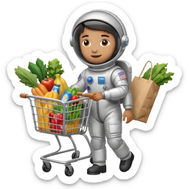 astronauta con carrito de supermercado sticker