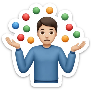 an emoji that depicts a product manager juggling work with panic sticker