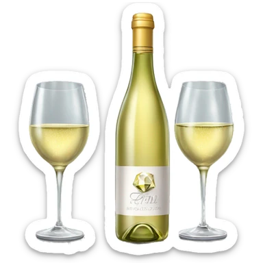 Realistic sparkling diamond glam bottle of white Wine and matching long stem wine glass. sticker