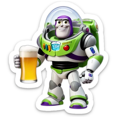 Buzzed lightyear holding a beer sticker