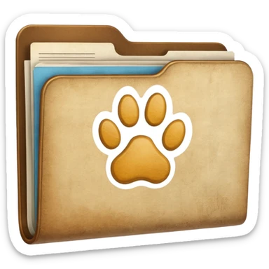a folder of documents with a pawprint on it sticker