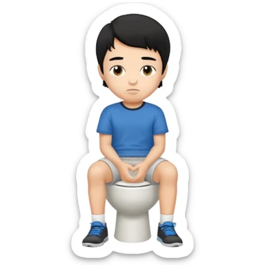 menino de tom de pele médio claro de cabelo preto sentado no vaso sanitário  sticker