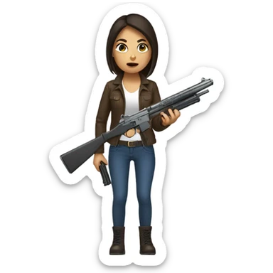 Brunette girl holding gun sticker