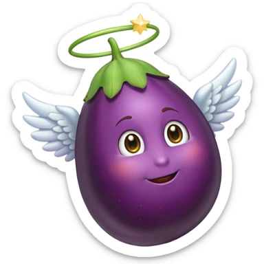 Realistic eggplant from the side wearing an angel halo sticker