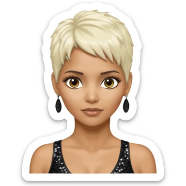 Halle Berry with platinum blonde hair, black sequin outfit  sticker