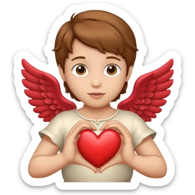 cupid hanging a heart with brown hair sticker