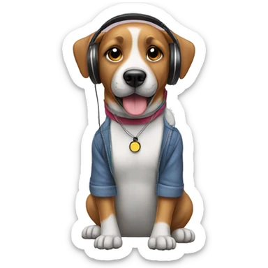 Dog wearing clothes and headphones  sticker