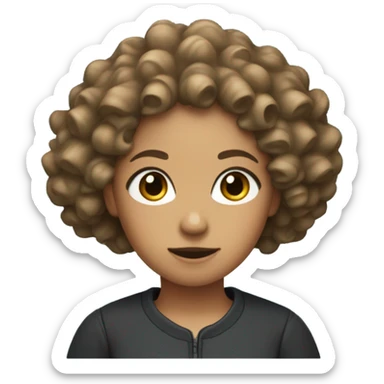 a squid game player thats a girl with curly hair and a little Chinese eyes sticker