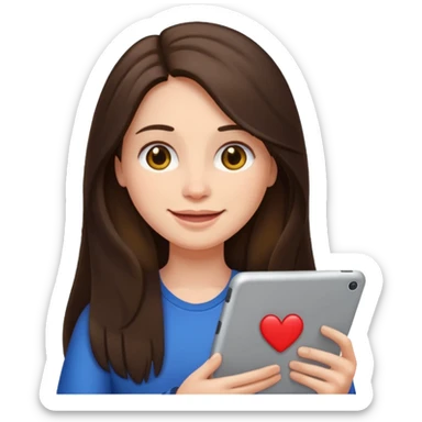 bored brunette  with long hair holding iPad emoji sticker