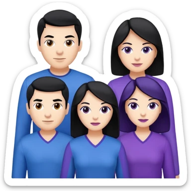 4people 2 men and 2 women. with black hair and white skin. ready to create a team. with blue and purple clothes sticker