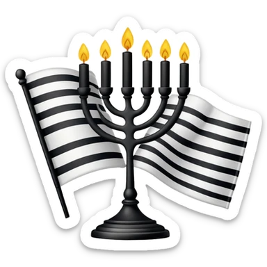 Yiddish flag emoji: a white flag with 2 black lines (one at the top, one at the bottom) and a black menorah in the middle sticker