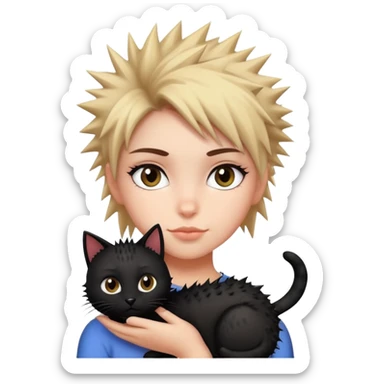 The girl with the spiky hair is holding a black cat. sticker