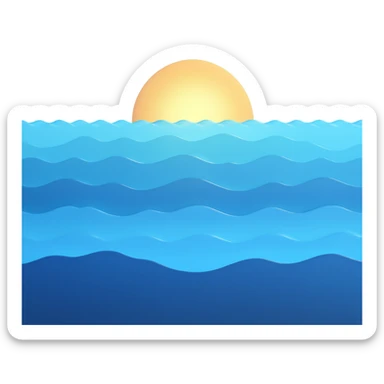 Create an ocean emoji that looks exactly like the reference image in iOS emoji style. It should be 3D, shiny, with smooth gradients, soft shadows, and sunlight reflecting on the water, capturing the classic emoji look. Add a subtle highlight to the water. sticker