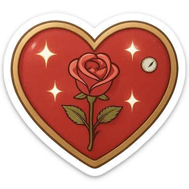 Make the single heart red, pastel red enamel, sparkling gems, gold outline, soft glowing effect, tiny size, with no background, general style. sticker