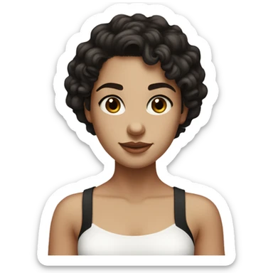 white girl with a white tube top and curly wavy black hair with deep dark brown eyes sticker