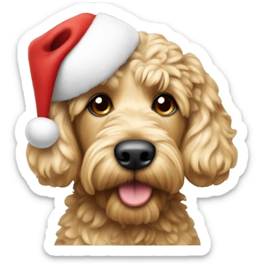 A blonde cockapoo dog with a Christmas hat on   sticker
