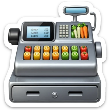 cash register from the front with symbols for vegtables sticker