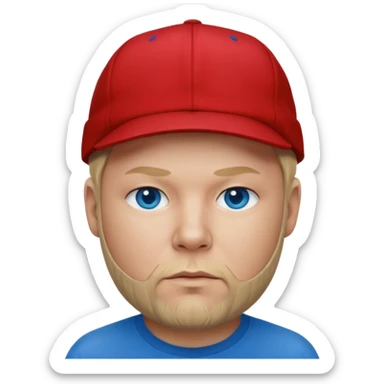 Fred Durst red cap back, blonde hair, blue eyes, red shirt  sticker
