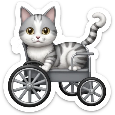 disabled grey and white cat in cat wheelchair sticker