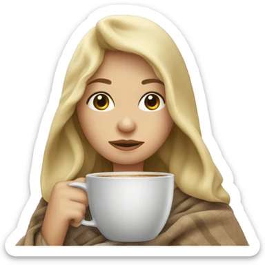 Blonde girl wrapped in blanket drinking coffee sticker