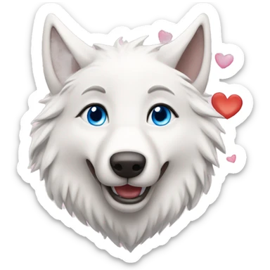 Happy White Wolf Blue Eyes Surrounded By Hearts sticker