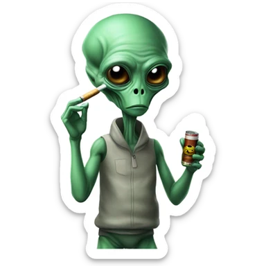 alien smoking a cigarrete sticker