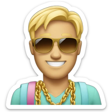 blonde white man on vacation with big golden chains and sunglasses sticker