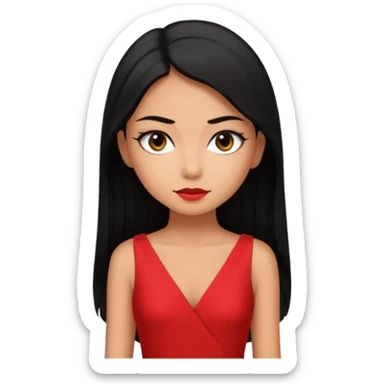 Chica con delineado con vestido rojo escotado en la espalda y pelo semi largo negro  sticker