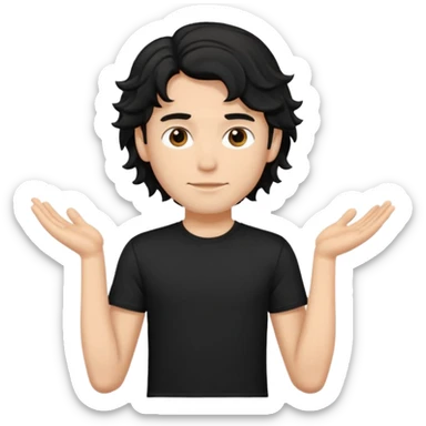 zumbie masculino cabelo ondulado médio preto, camiseta preta sticker