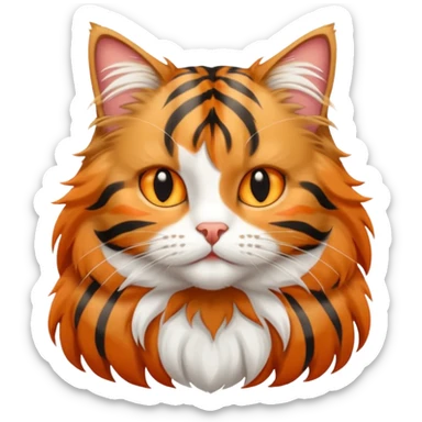 A long haired tabby cat with a white chest and white paws, sticker