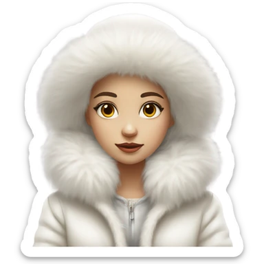 a girl with a white big fluffy fur hat and white fur coat, aestheticism, a character portrait sticker