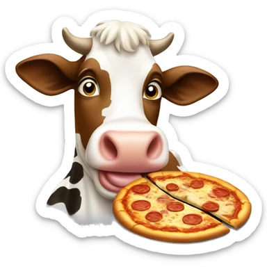Cow whit hay eating pizza sticker