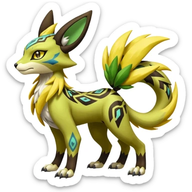 Tribal Exotic Meloetta-Zygarde-Zeraora-Renamon-Protogen-Palkia-hybrid-fusion-Fakémon-creature, full body sticker
